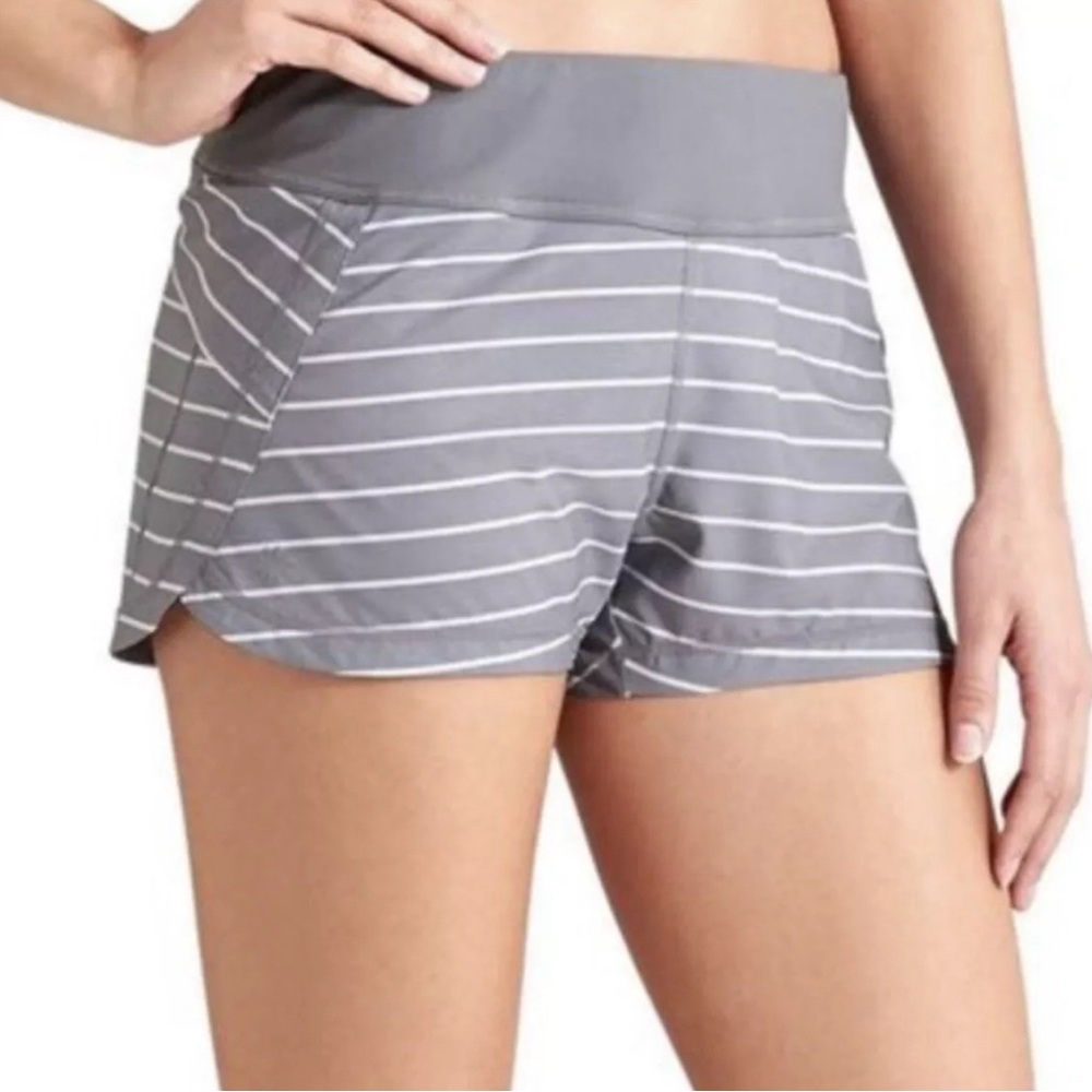 Athleta Size‎ XL Cobblestone Gray Silver Stripe Pulse Athletic Running Shorts